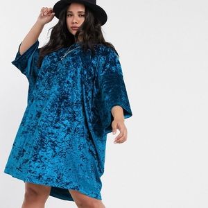 ASOS Curve Blue Velvet Oversized Tshirt Dress